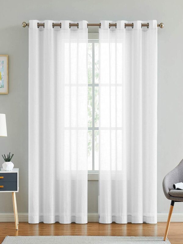 Cotton Linen Curtains Set of 2 for Elegant Home Decor in White