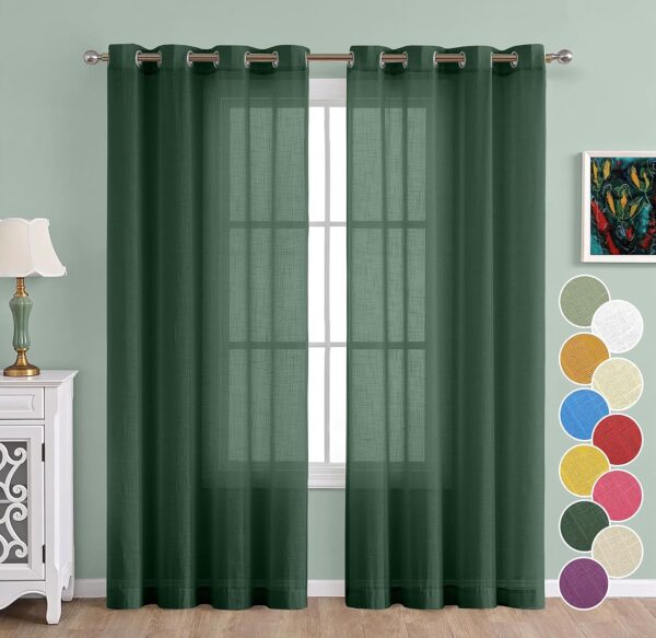 Cotton Linen Sea Green Door Curtain Set with Steel Eyelet Rings