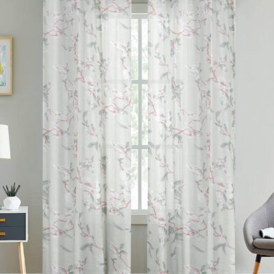 Cotton Linen Semi Sheer Vintage Floral Curtains for Living Room and Bedroom