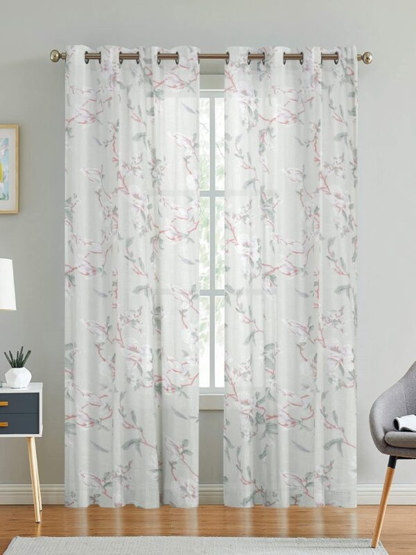 Cotton Linen Semi Sheer Vintage Floral Curtains for Living Room and Bedroom