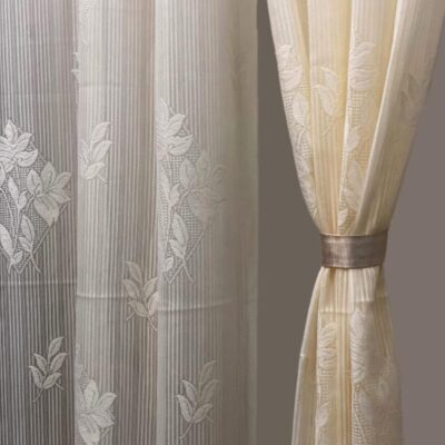 Cream Semi-Sheer Grommet Curtains: Fabrilia Floral Net Door Set of 2