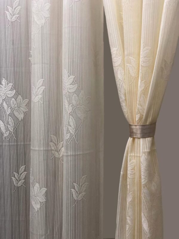 Cream Semi-Sheer Grommet Curtains: Fabrilia Floral Net Door Set of 2