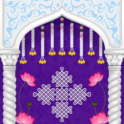 DC Purple Dhenu Cow Backdrop Curtain for Pooja and Traditional Events