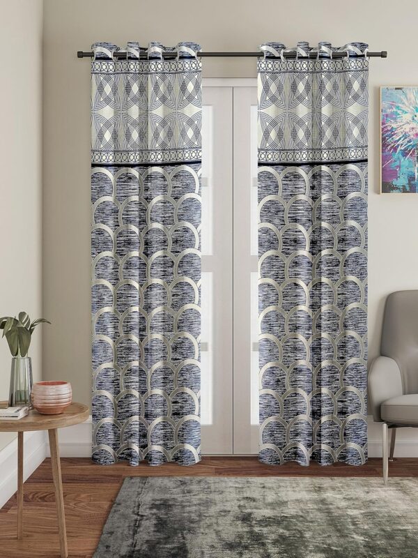 Dark Blue Solimo Sea Ripple Polyester Curtains - Opaque, 9 Feet, Pack of 2