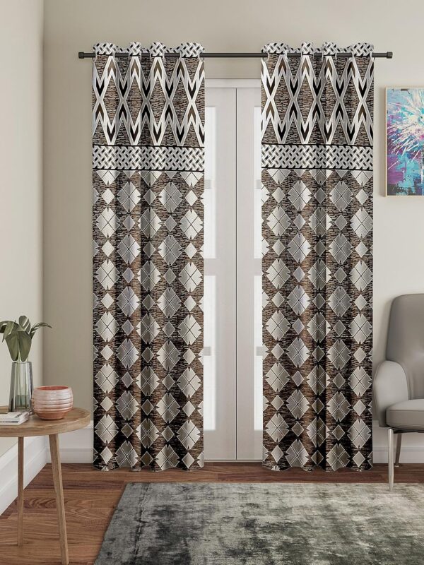 Dark Brown Polyester Long Door Curtains - Pack of 2, 9 Feet