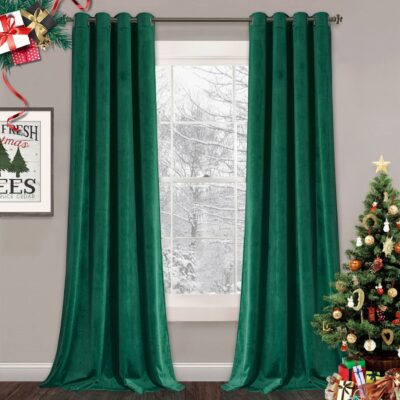 Dark Green Velvet Blackout Curtain for Living Room and Bedroom Decor