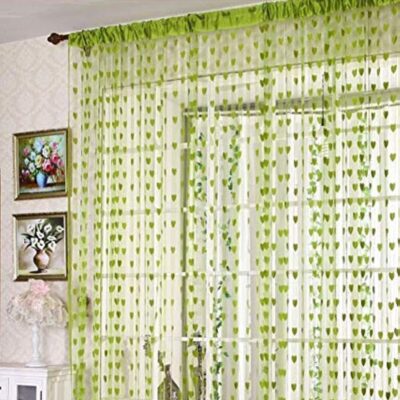 Decorative Green Heart Curtain: Stylish Semi-Sheer Rod Pocket for Rooms