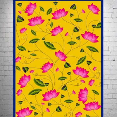 Dhara Yellow Backdrop Cloth for Pooja Decoration – Washable Floral Curtain