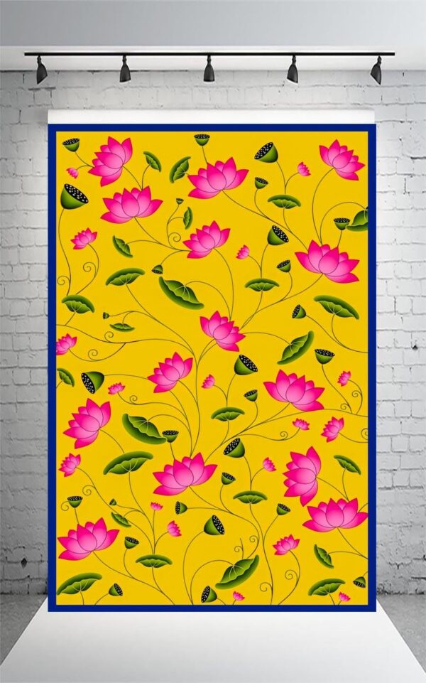 Dhara Yellow Backdrop Cloth for Pooja Decoration - Washable Floral Curtain