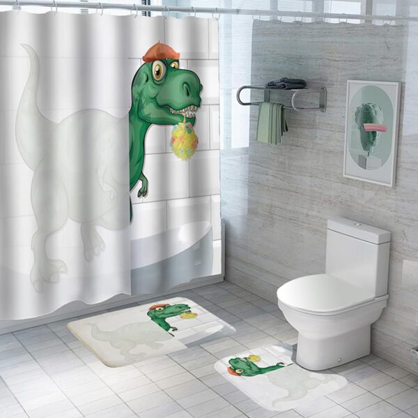 Dino Splash Shower Curtain Set: Stylish, Non-Slip Bathroom Essentials for Kids