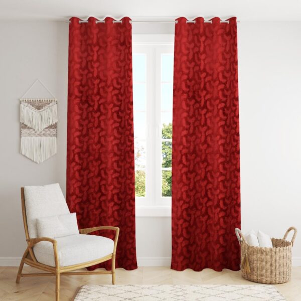 Elegant 3D Printed Velvet Curtains for Living Room | Set of 2 Red