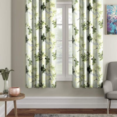 Elegant 4-Piece 3D Flower Eyelet Curtains in Green for Stylish Windows