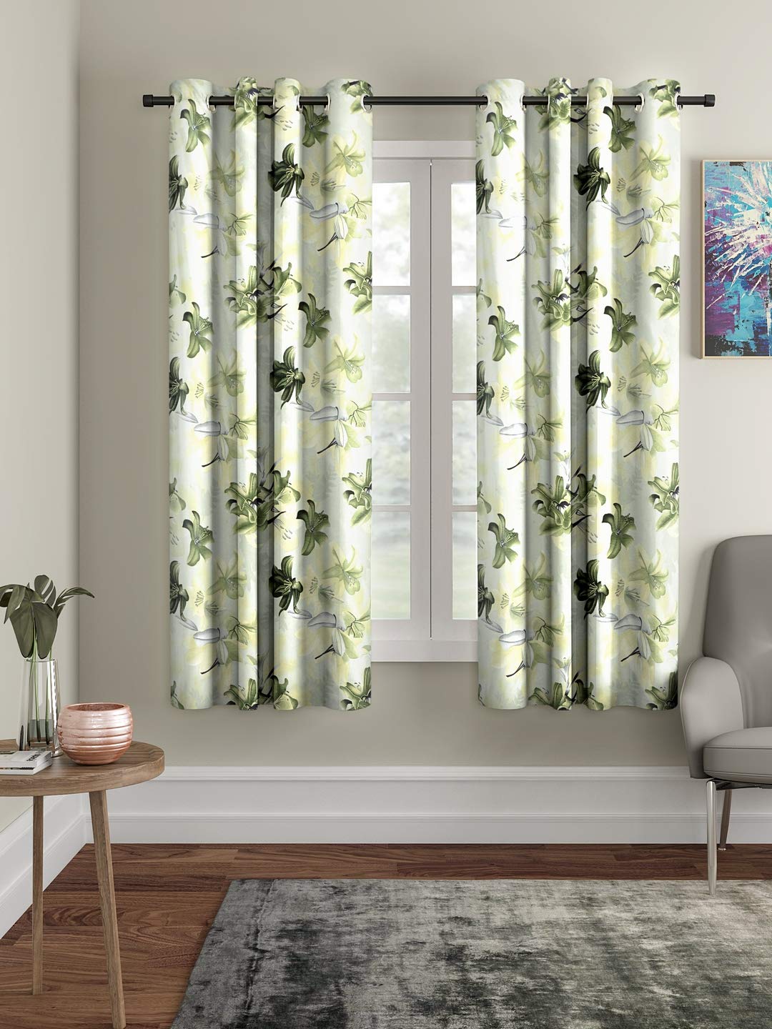 Transform Your Space with Elegant 4-Piece 3D Flower Eyelet Curtains in Green