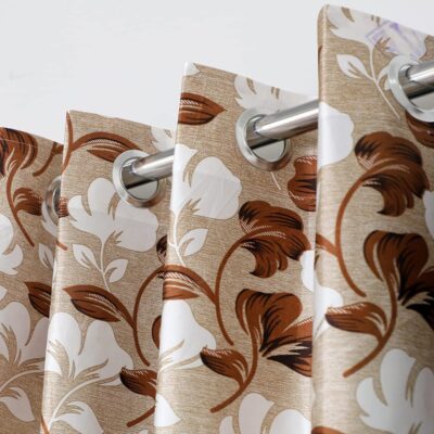 Elegant 8 Feet Brown Floral Eyelet Door Curtains for Stylish Home Decor