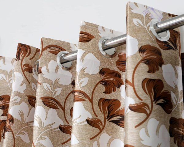 Elegant 8 Feet Brown Floral Eyelet Door Curtains for Stylish Home Decor