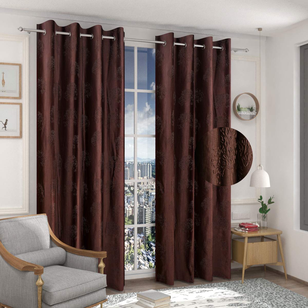 Elegant 8 Feet Long Coffee Grommet Curtains for Stylish Modern Living Spaces