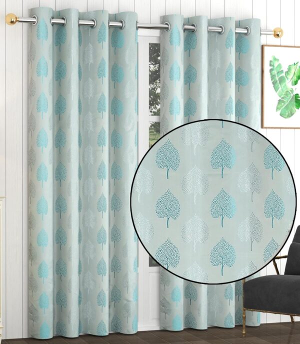 Elegant Aqua Betel Leaf Curtains for Home | 8 Feet Semi Blackout Design