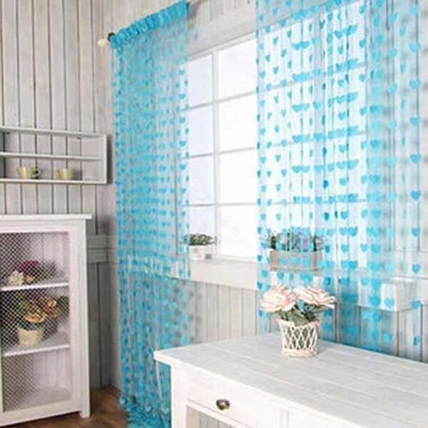 Elegant Aqua Heart String Curtains: Modern 2-Piece Polyester Home Decor