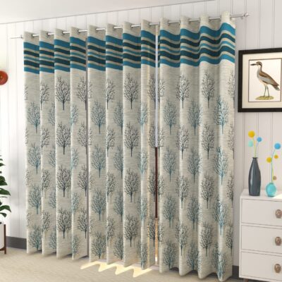 Elegant Aqua Jute Blackout Curtains for Doors – 2 Piece Set, 7 Feet