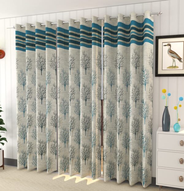 Elegant Aqua Jute Blackout Curtains for Doors - 2 Piece Set, 7 Feet