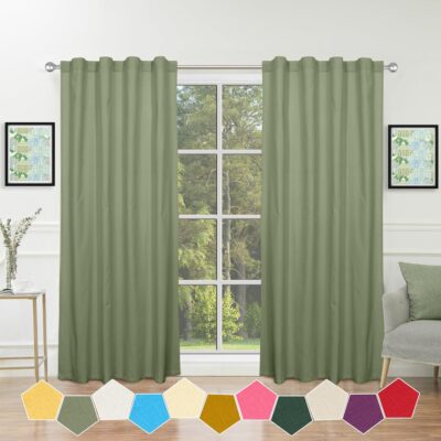 Elegant Avocado Green Cotton Curtains Set for Light Protection and Home Decor