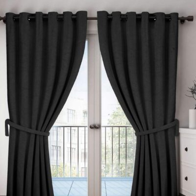 Elegant Black Polyester Window Curtains – 5 Feet, Pack of 2