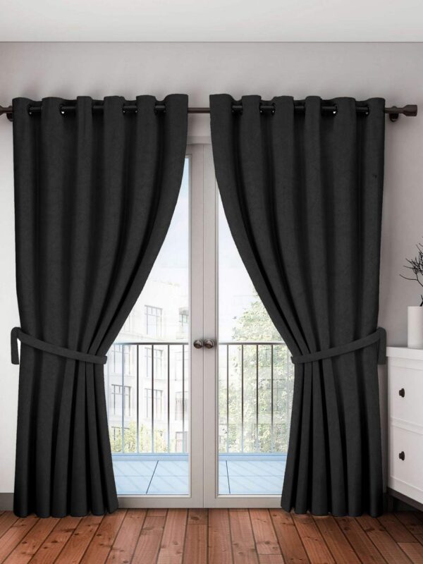 Elegant Black Polyester Window Curtains - 5 Feet, Pack of 2