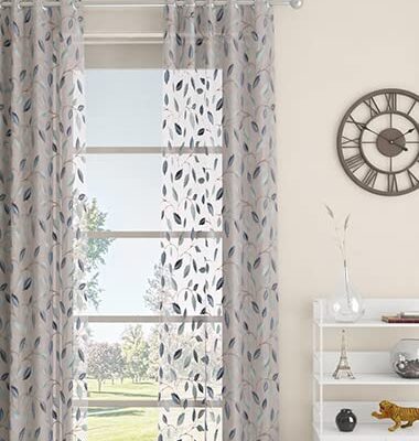 Elegant Blue Polyester Eyelet Sheer Curtains for Living Room and Bedroom