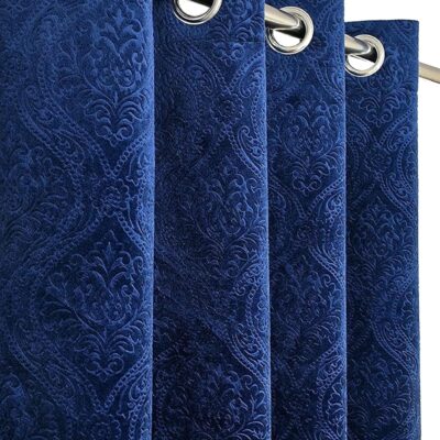 Elegant Blue Velvet Grommet Curtains for Room Darkening & Privacy