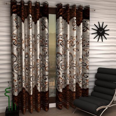 Elegant Brown 9 Feet Polyester Eyelet Curtains for Classic Home Decor