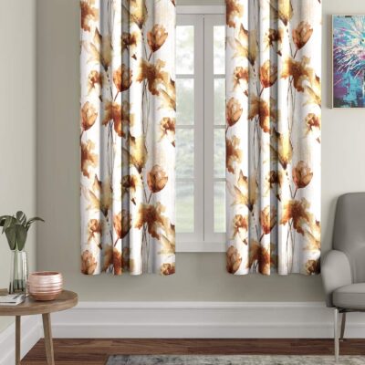 Elegant Brown Abstract Flower Eyelet Curtains – 5 Feet Polyester Design