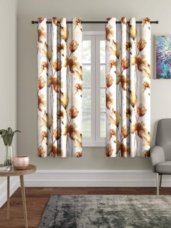 Elegant Brown Abstract Flower Eyelet Curtains - 5 Feet Polyester Design