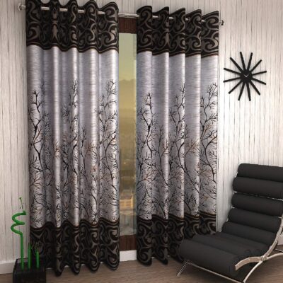 Elegant Brown Eyelet Window Curtains – Home Sizzler 2 Piece Set