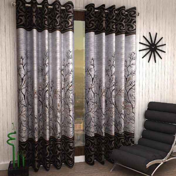 Elegant Brown Eyelet Window Curtains - Home Sizzler 2 Piece Set