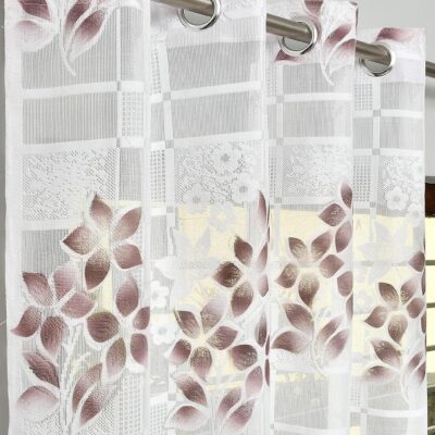 Elegant Brown Flower Print Sheer Curtains for Doors – Pack of 2