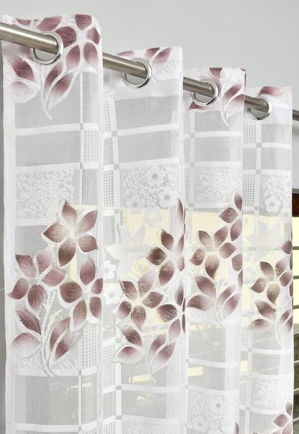 Elegant Brown Flower Print Sheer Curtains for Doors - Pack of 2