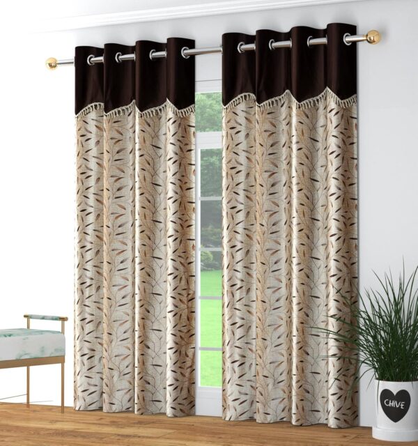 Elegant Brown Frill Curtains for Long Doors - Pack of 2, 8 Feet