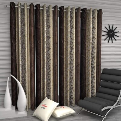 Elegant Brown Polyester Door Curtain Set – 4 Piece, 7ft Eyelet Design