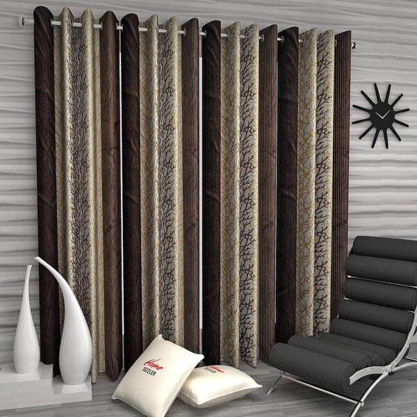 Elegant Brown Polyester Door Curtain Set - 4 Piece, 7ft Eyelet Design