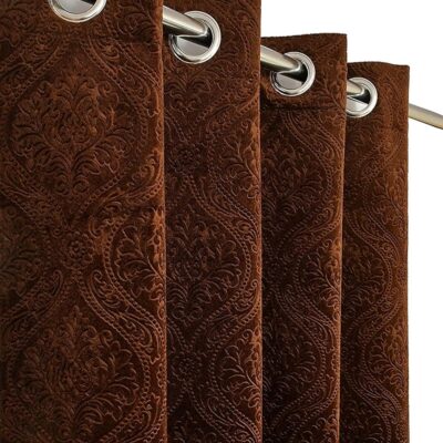 Elegant Brown Velvet Curtains for Darkening Rooms – Floral Grommet Design