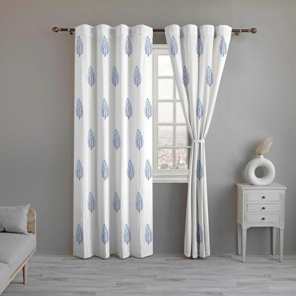 Elegant Cotton Curtains Set of 2 for Stylish Home Decor in Blue Leaf