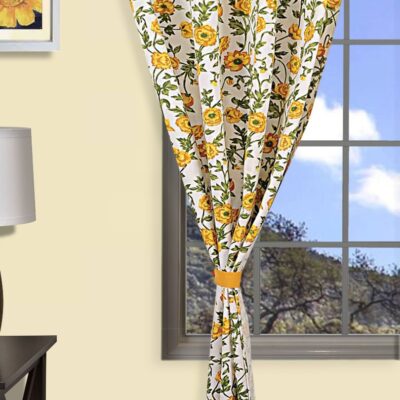 Elegant Cream Floral Cotton Window Curtain for Bedroom & Living Room