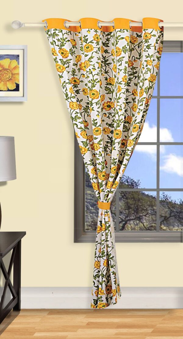 Elegant Cream Floral Cotton Window Curtain for Bedroom & Living Room