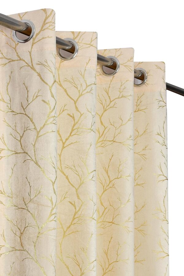 Elegant Cream Velvet Grommet Curtains with Foil Leaf Print for Windows