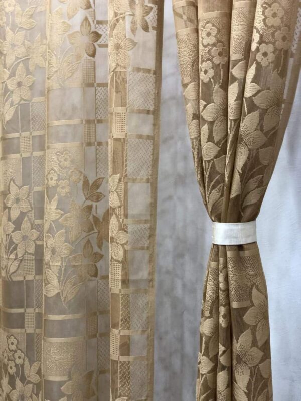 Elegant Floral Eyelet Curtains - Brown Semi Sheer Grommet Drapes for Doors