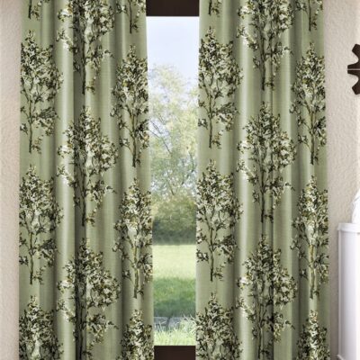 Elegant Floral Eyelet Door Curtains: 7 Feet Green Polyester Set