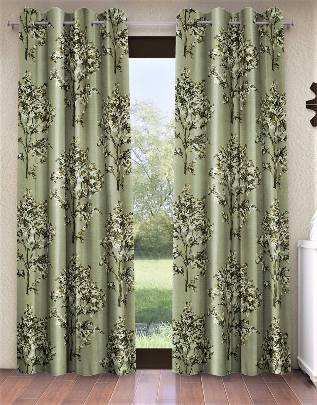 Elegant Floral Eyelet Door Curtains: Stylish 7 Feet Green Polyester Review