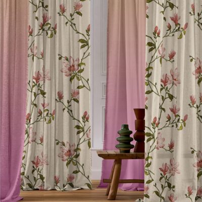 Elegant Floral Ombre Room Darkening Curtains Set of 4 in Pink & Beige