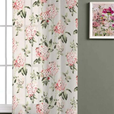 Elegant Floral Sheer Curtains in Green – Cotton Linen Door Curtain Set