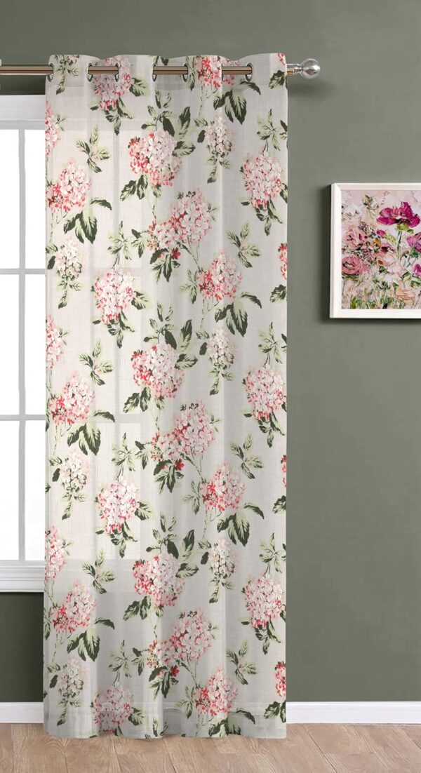 Elegant Floral Sheer Curtains in Green - Cotton Linen Door Curtain Set